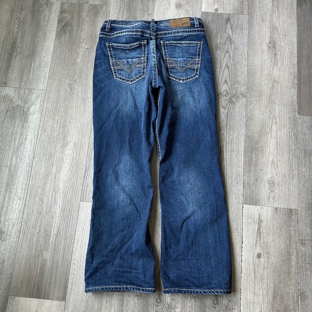 BKE Tyler Men's Blue Bootcut Jeans 30x30 White Stitch